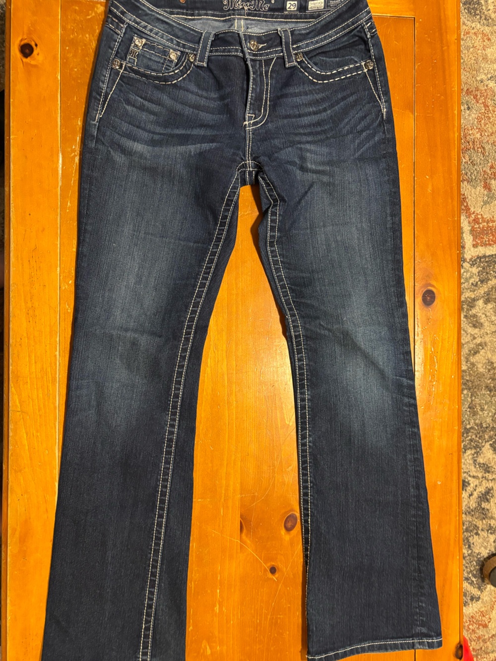 Miss Me Indigo Wash Bootcut Jeans with Contrast Stitching